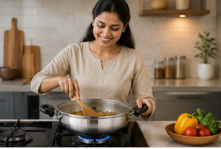 Triply Stainless Steel Kadai 24cm with Glass Lid