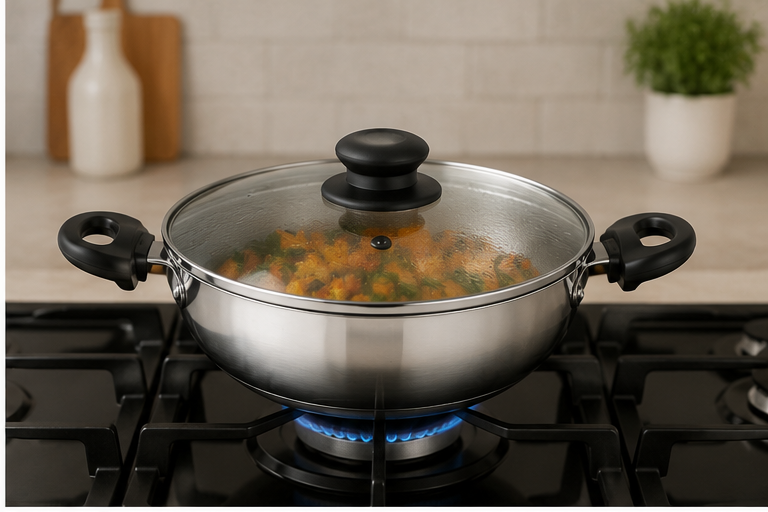 Triply Stainless Steel Kadai 24cm with Glass Lid