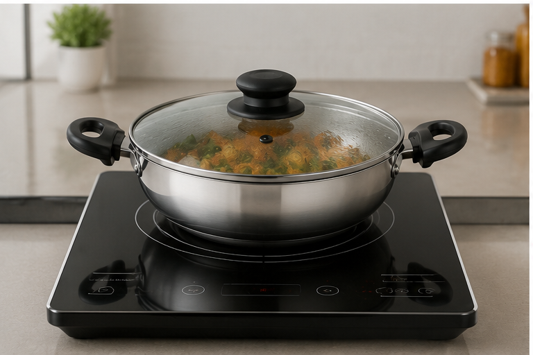 Triply Stainless Steel Kadai 24cm with Glass Lid