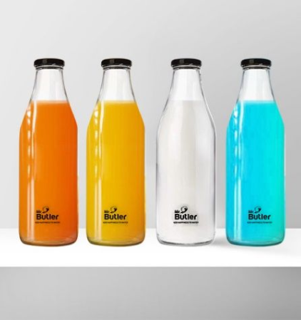 Glass Bottle with Extra Caps, 1 Litre, Pack of 4, Clear