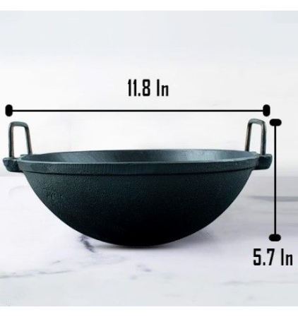 Pre-Seasoned Cast Iron Kadai/Wok 11 Inch, 3 L Capacity