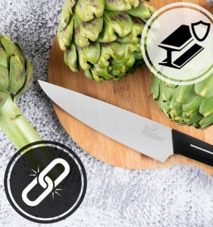 Premium Stainless Steel Kitchen Chef Knife with 2-Stage Knife Sharpener Combo