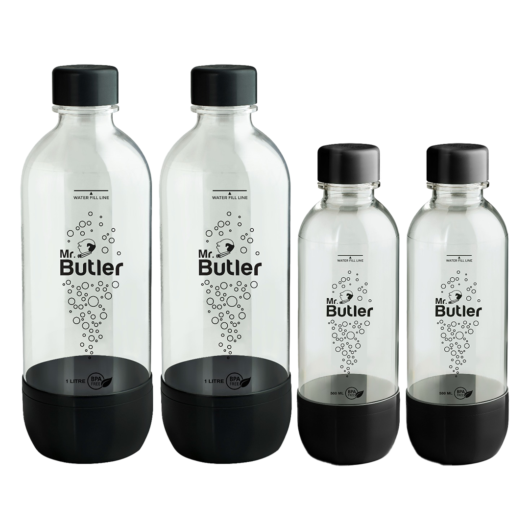 BPA Free PET Bottle Combo Pack, 1000 ml & 500 ml, Pack of 4, Black