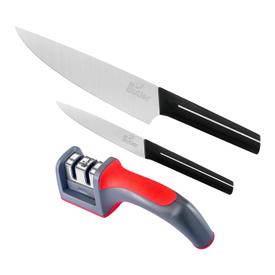 Kitchen Knife Combo Pack - Chef Knife, Utility Knife & 2 Stage Sharpener, Pack of 3