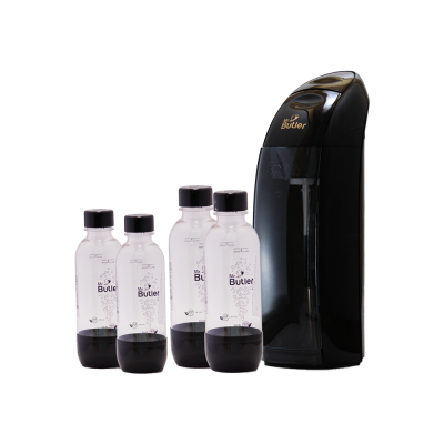 Italia Soda Maker Black – Jumbo Pack with 2 cylinders and 4 PET Bottles
