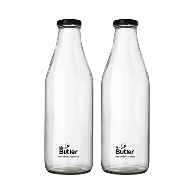  Glass Bottle with Extra Caps, 1 Litre, Pack of 2, Clear
