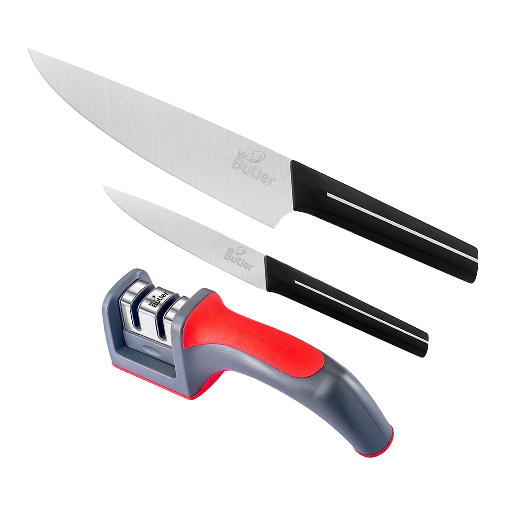 Kitchen Knife Combo Pack - Chef Knife, Utility Knife & 2 Stage Sharpener, Pack of 3