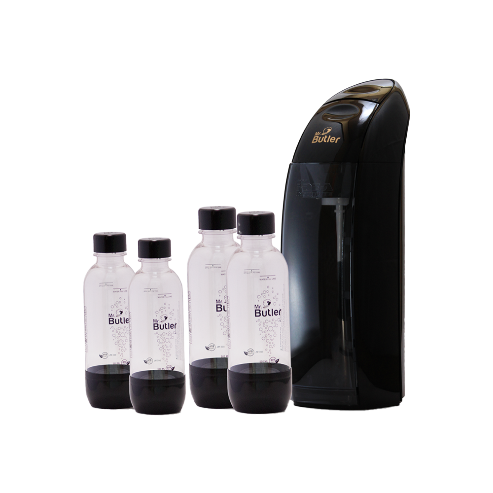 Italia Soda Maker Black – Jumbo Pack with 2 cylinders and 4 PET Bottles